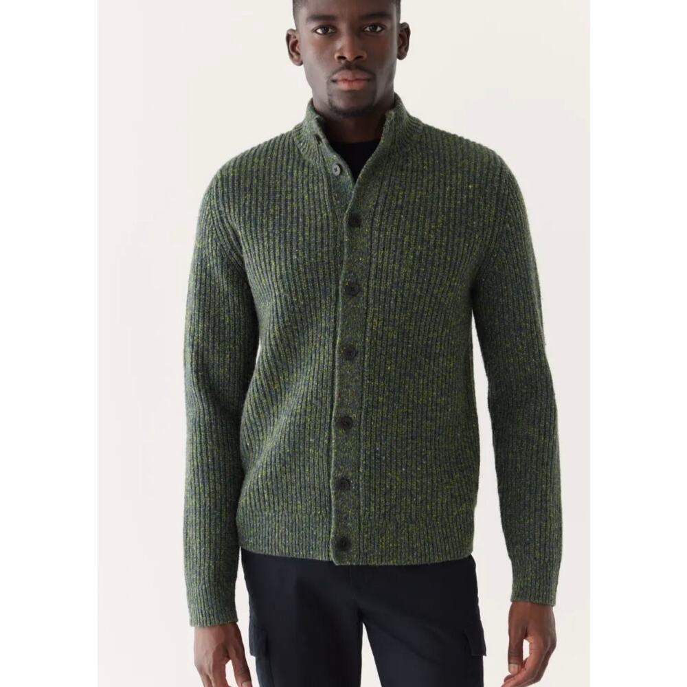 Frank & Oak The Donegal Button-Up Sweater Emerald Green Men's S